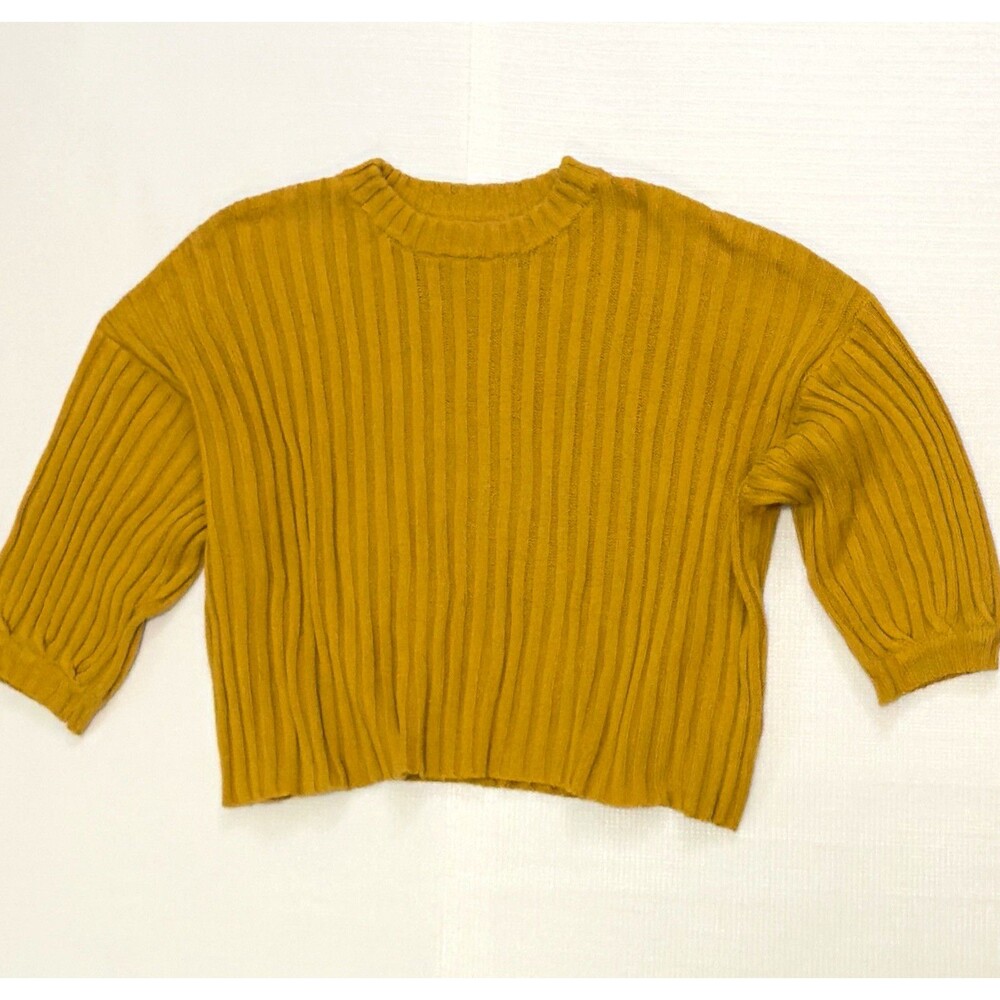 MOD REF The Asher Sweater Ribbed Cropped  Knit Pullover Mustard Yellow S/M